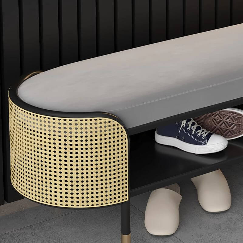 Close-up of cushioned seat of the bench