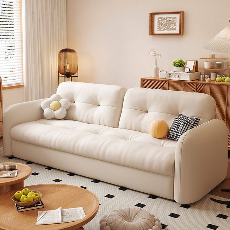 Casual White Convertible Sofa front view