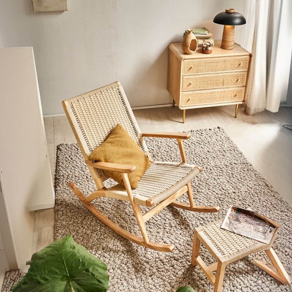 Casual wood rocking chair natural color