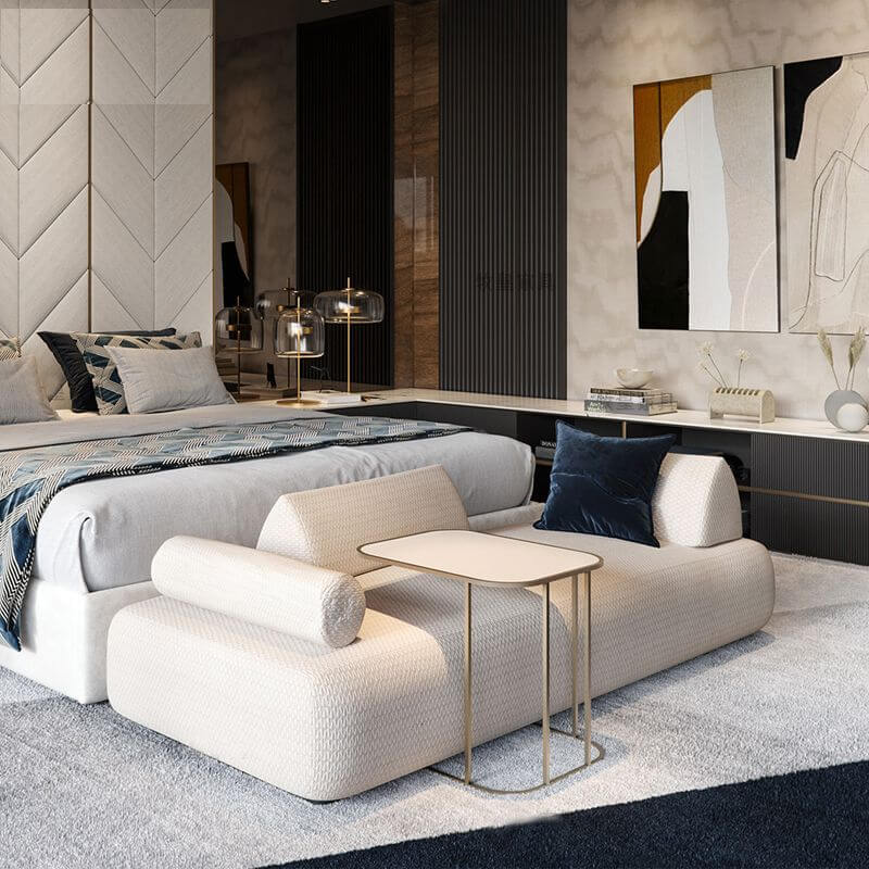 Chalk Minimalist Upholstered Accent Bench in white Main image