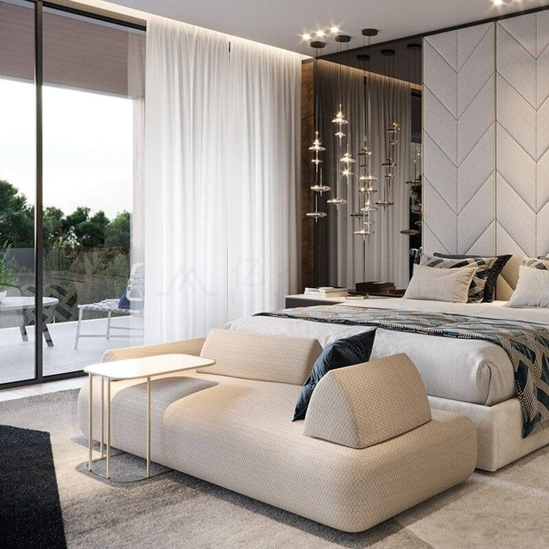 Chalk Minimalist Upholstered Solid Color Cushioned Accent Bench with Rear Seat Back and Armrest Secondary image