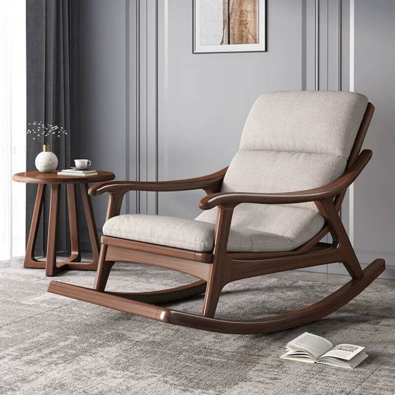 Chalk Natural Wood Rocking Armchair with Ottoman, Stationary Rear Secondary image