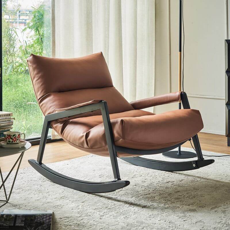 Scarlet Vinyl Leather Rocking Chair against a modern backdrop