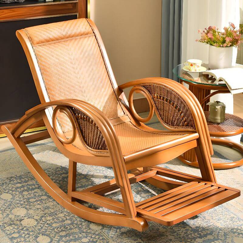 Natural wood rocking chair with upholstery