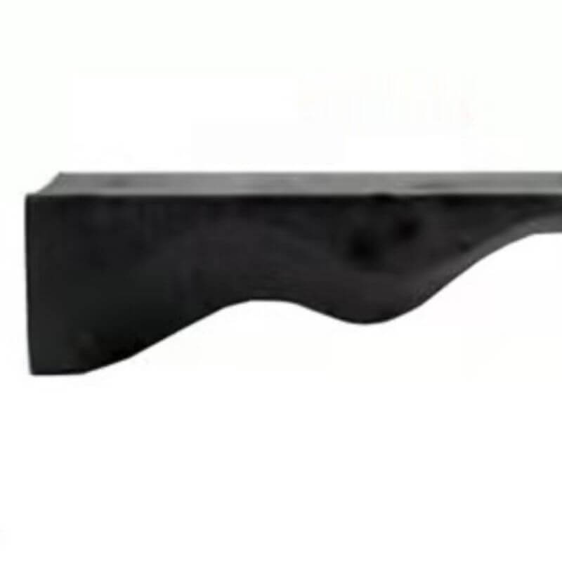 Close-up of black wooden dining bench