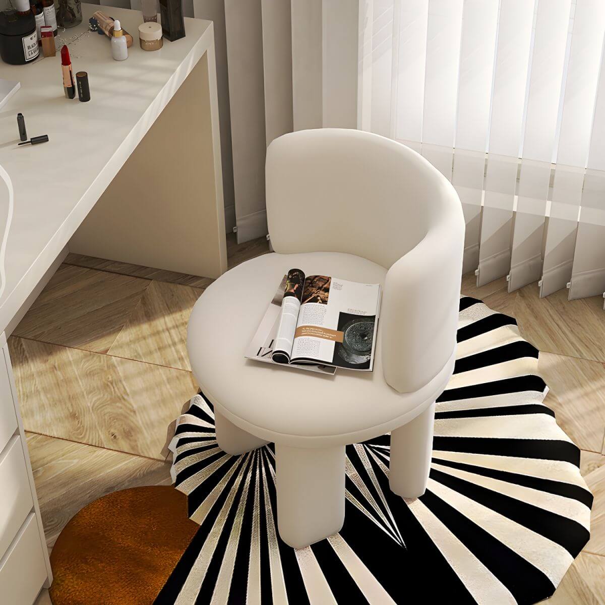 Grey Upholstered Vanity Stool