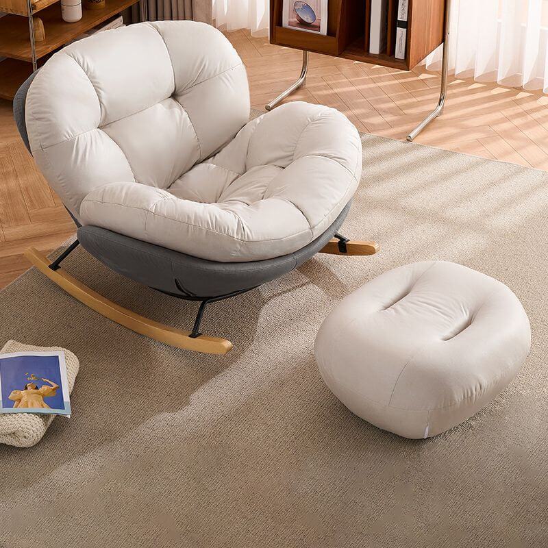 Chic Upholstered Small Rocking Chair in Natural Wood with Tufted Back and Stylish Modern Design Secondary image