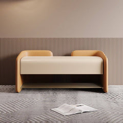 Gray Genuine Leather Upholstered Bench