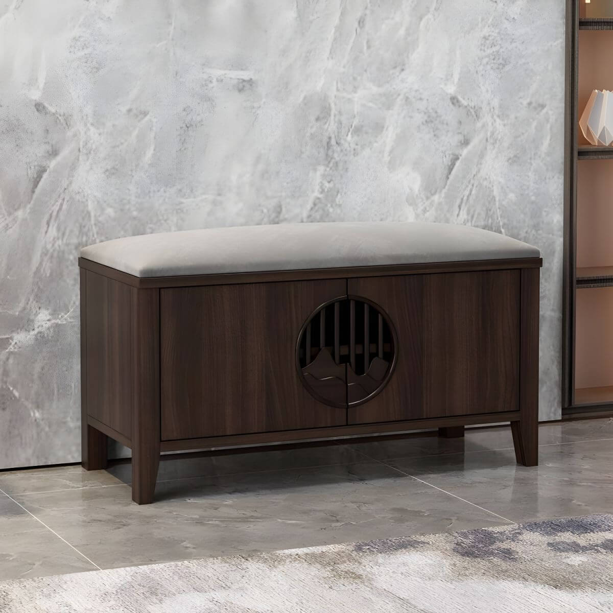 Classic Rectangle Shaped Storage Ottoman Upholstered with Cotton Grey No Assembly Needed Secondary image