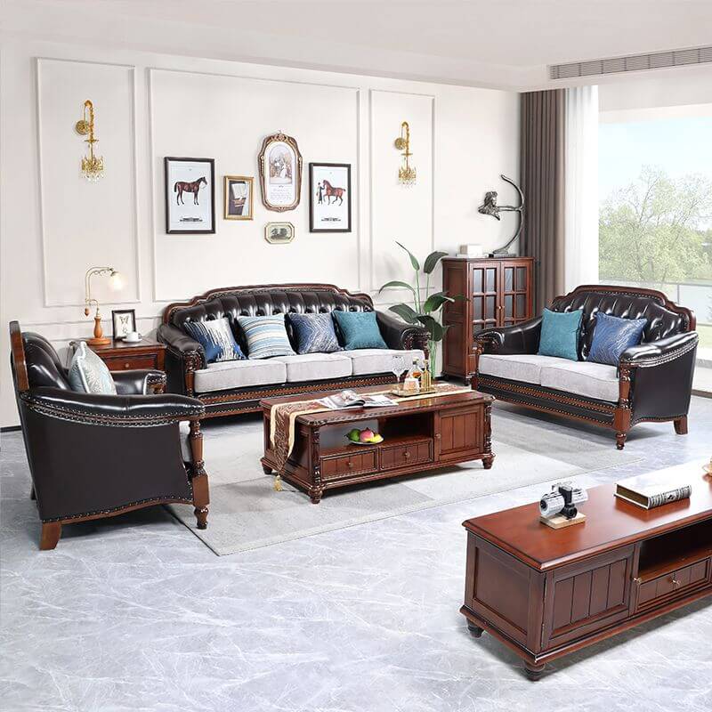 Sofá Estándar Clasicista Resistente al Desgarro en Negro Medianoche con 4 Cojines Imagen secundaria del producto