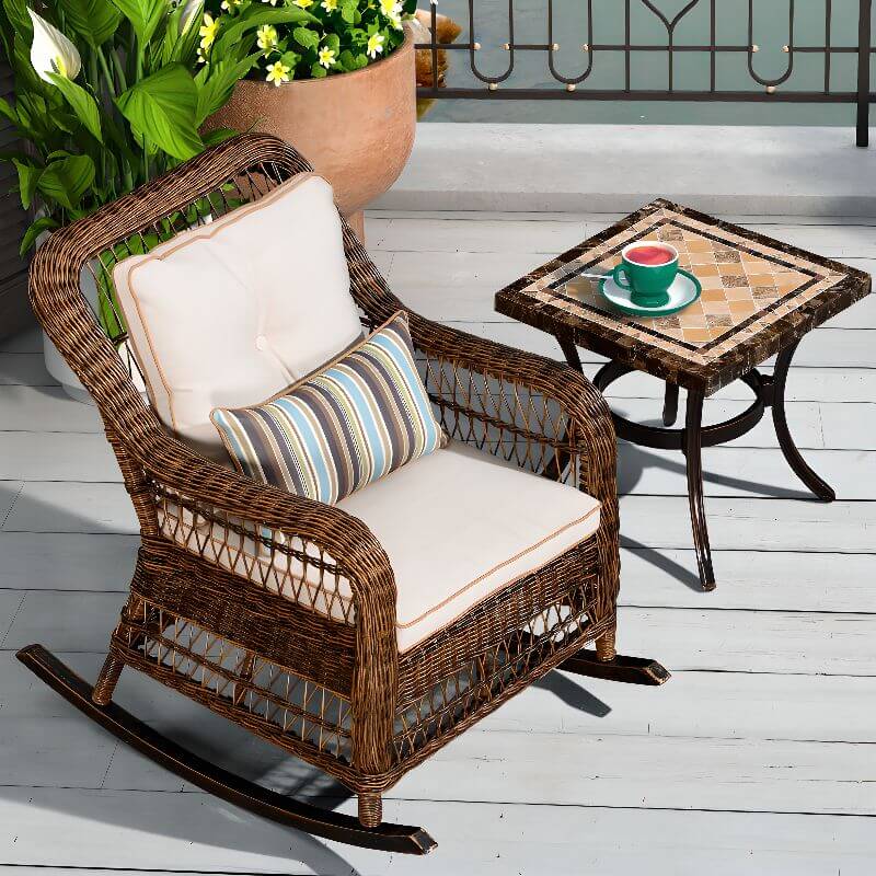 Cocoa Craftsman wicker rocking chair on porch