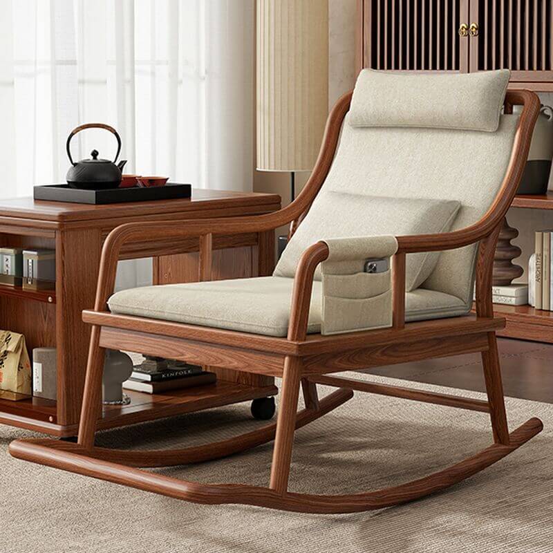 Cocoa Natural Wood Ergonomic Rocking Armchair front view