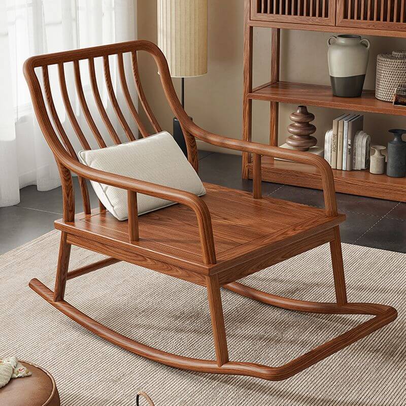 Cocoa Natural Wood Rocking Chair with Ottoman, 3 Pillows, and Separable Pillowcase
