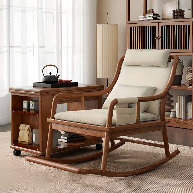 Close-up of the Cocoa Rocking Chair's elegant brown finish