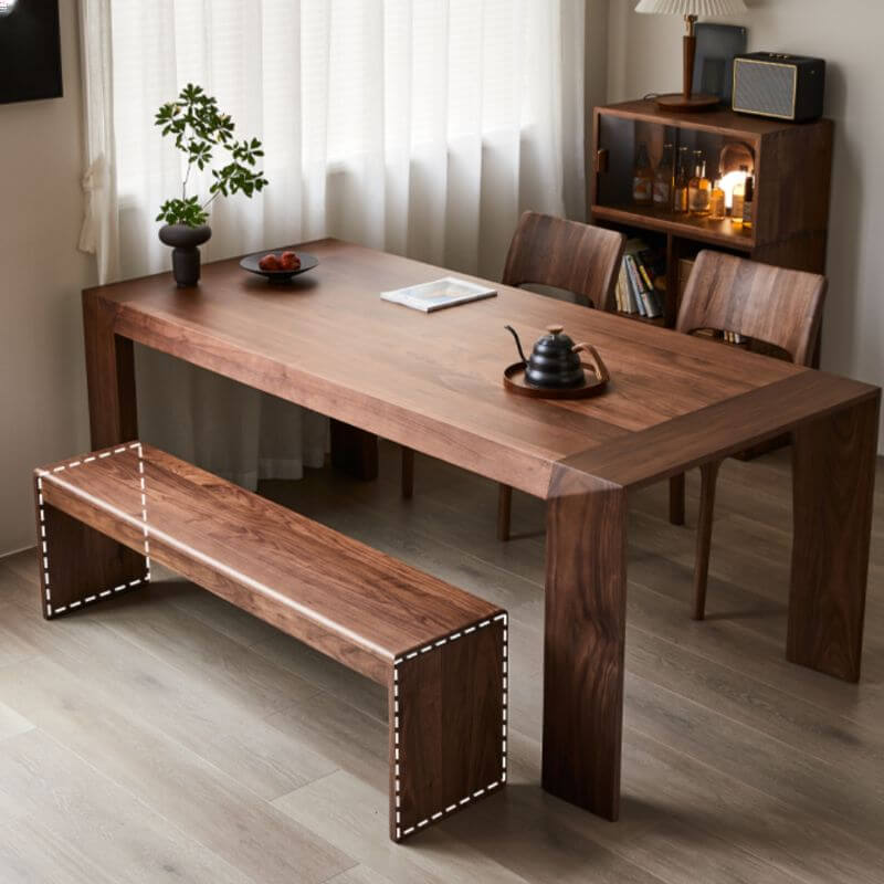 Brown solid wood dining bench in modern decor