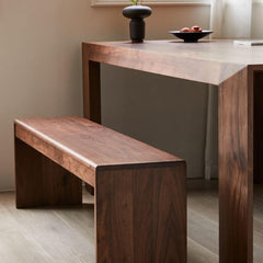 Close-up of the dining bench's wood texture