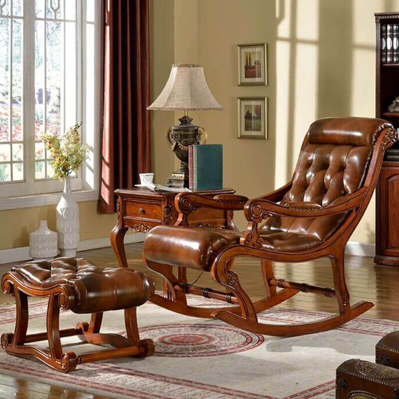Cocoa/Cerulean/Jade Green Oak Wood Rocking Couch Chair with Nailhead ...