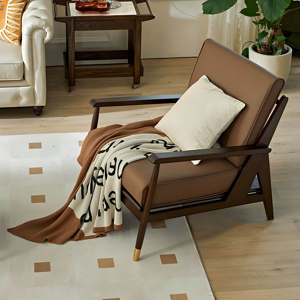 Petit fauteuil inclinable moderne couleur café avec coussins amovibles et mouvement indépendant des pieds/dos Image secondaire du produit