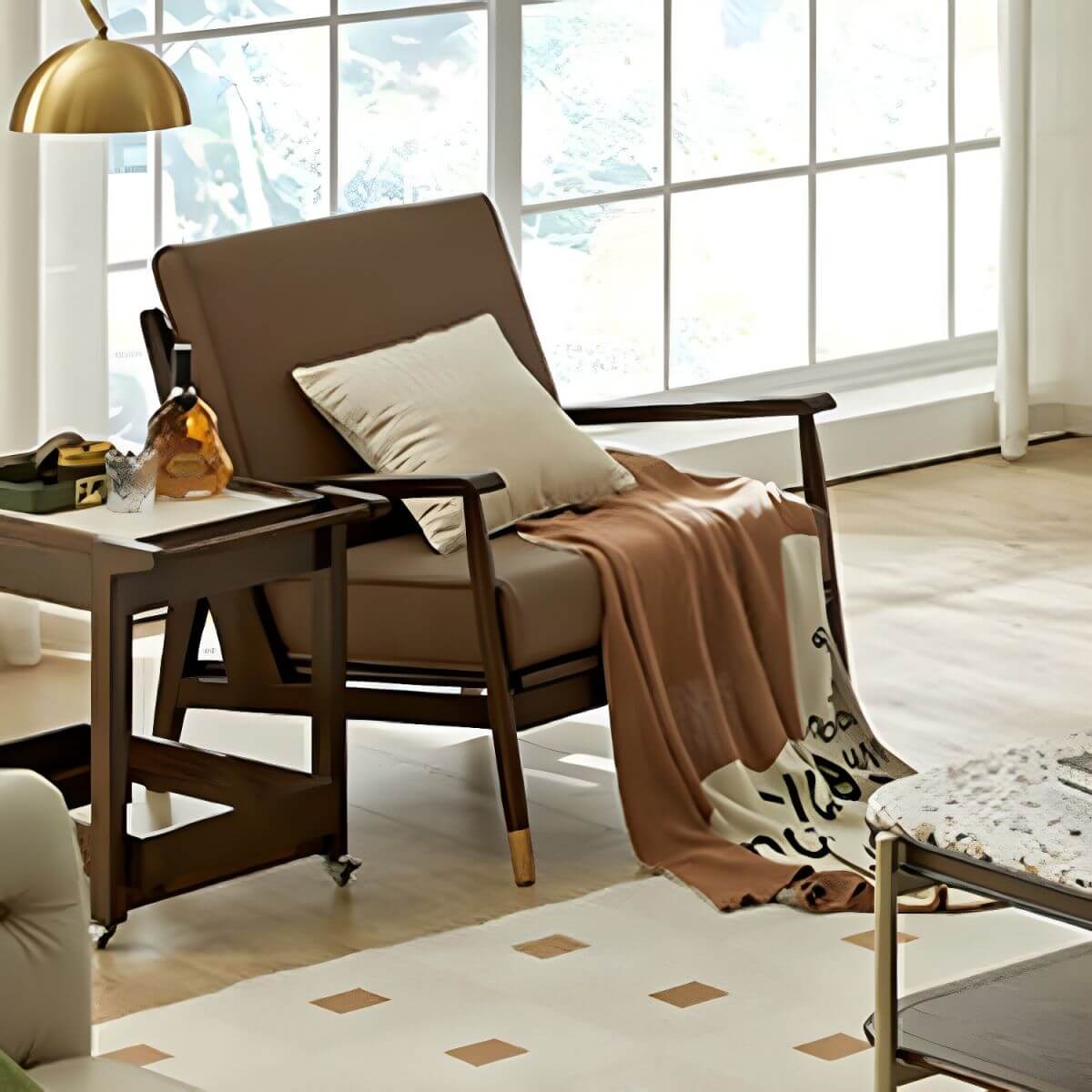 Coffee-colored Modern Small Recliner with Removable Cushions and Independent Foot/Back Movement Secondary image