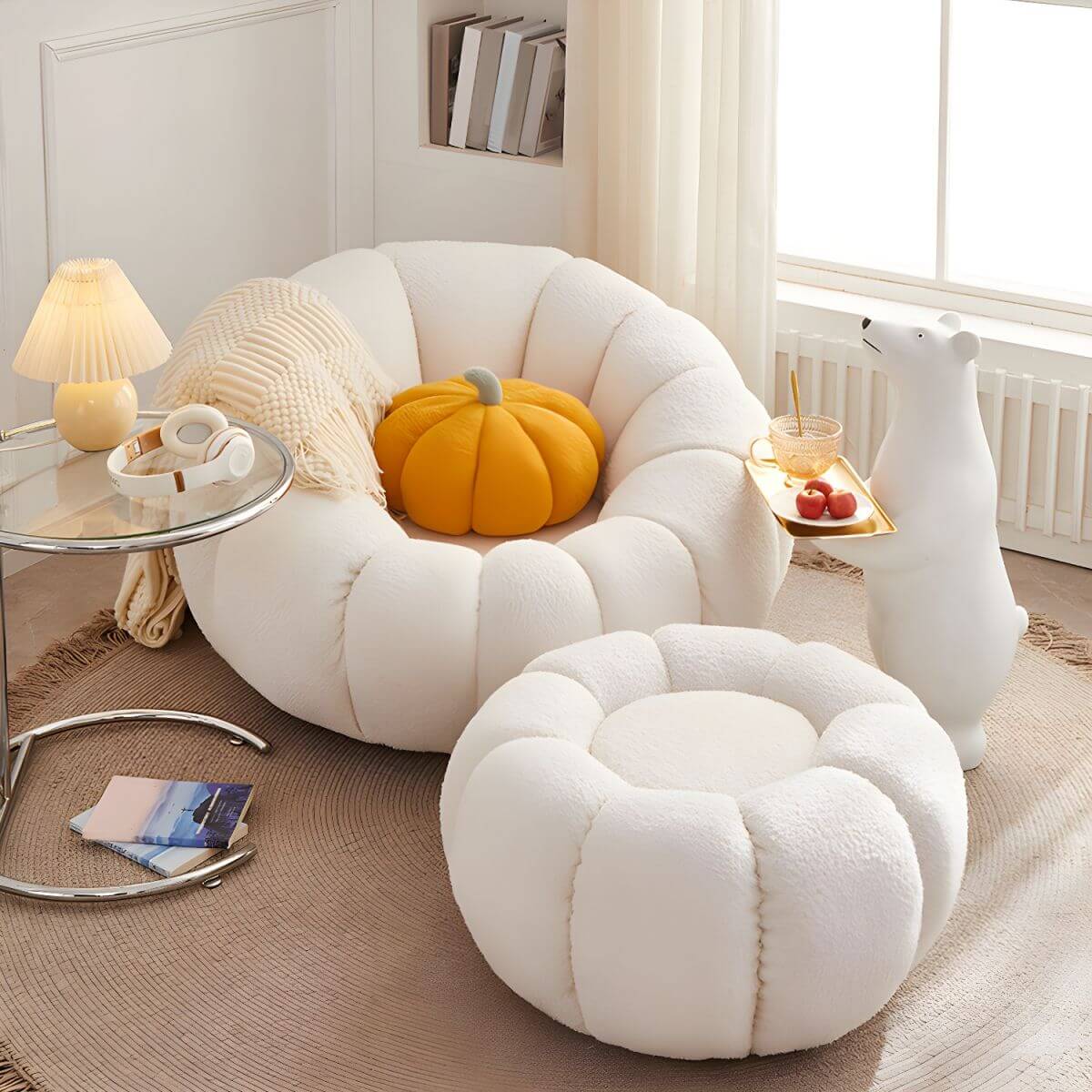 Oversized bean bag chair in white Sherpa