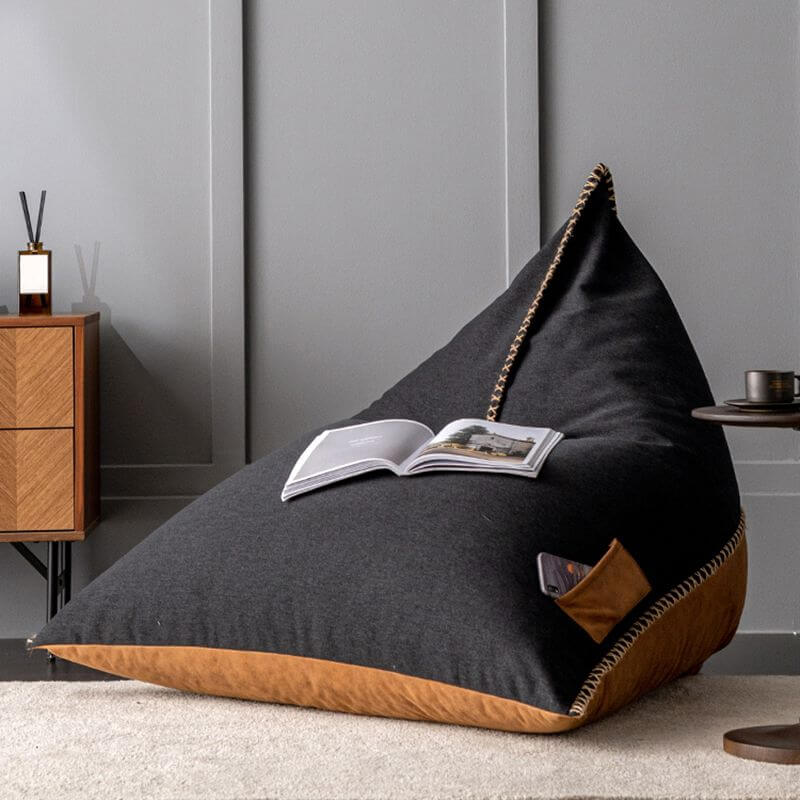 Comfy Faux Leather Bean Bag Chair with Removable Cover and Zipper Closure