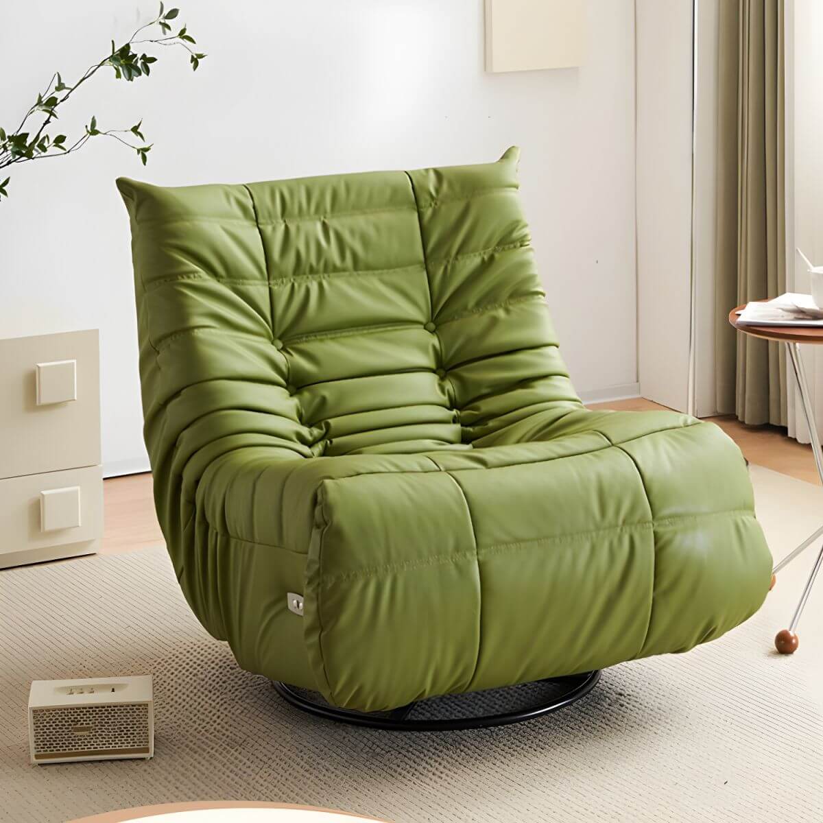 Compact Modern Power Recliner in Black faux leather Main image