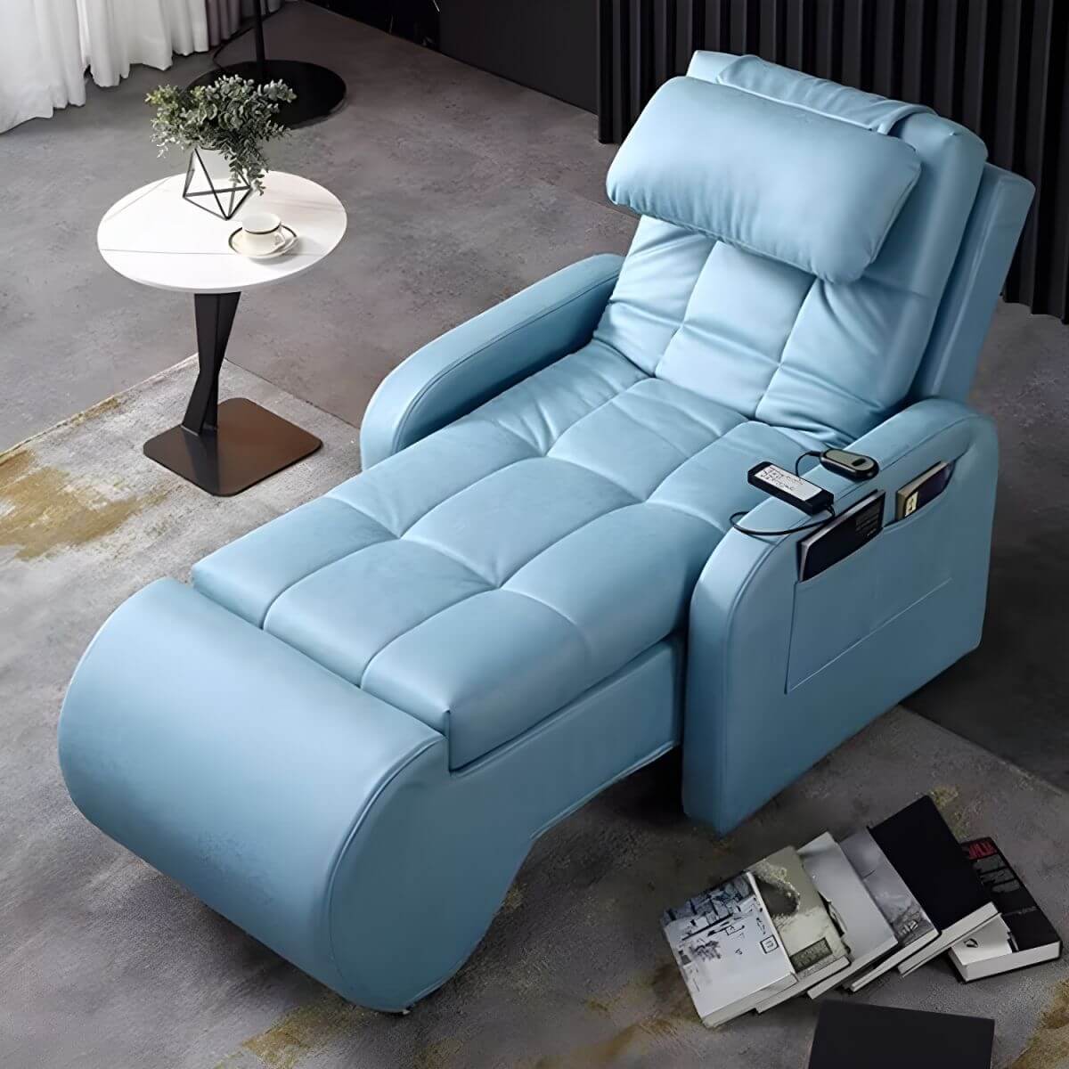 Compact Waterproof Blue Recliner with Storage Pocket - Modern Style and Space-Saving Design Secondary image