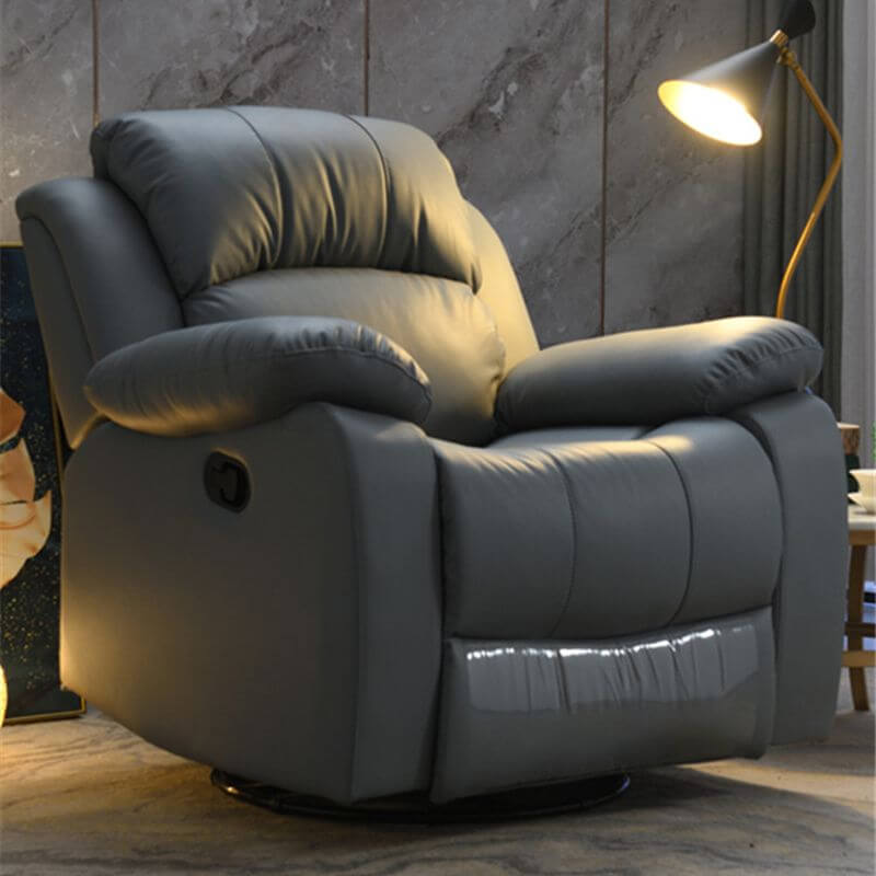 Gray Genuine Leather Compact Wood Recliner Main image