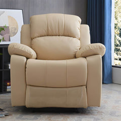 Gray Genuine Leather Compact Wood Recliner