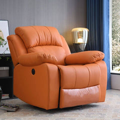 Dark Brown Genuine Leather Compact Wood Recliner