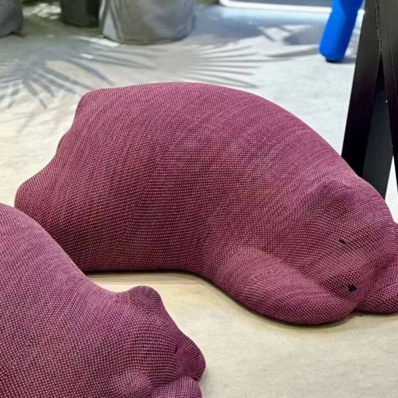 Close-up of flannel upholstery on Bear Ottoman