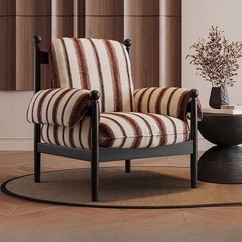 Contemporary Cocoa/Ink/Azure Striped Upholstered Cushioned Solid Wood Frame Arm Chair with Arms, Fixed Back & Four Legs Secondary image