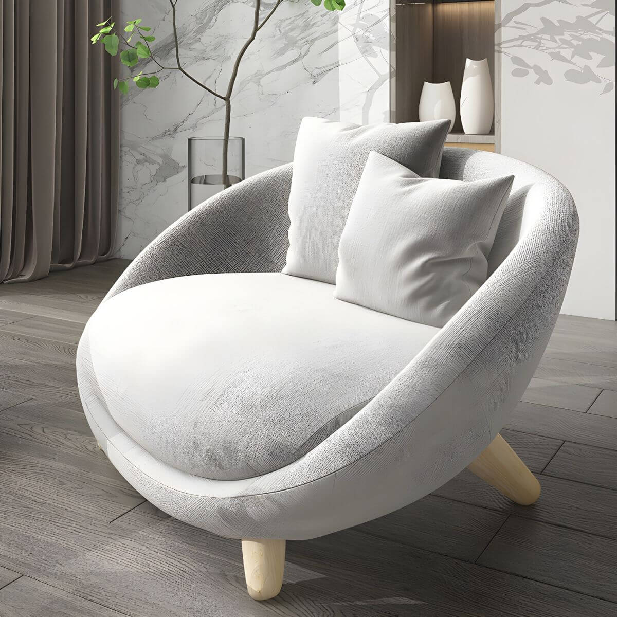 Contemporary Cotton Blend Papasan Chair Solid Wood Frame with Pillow Back Secondary image