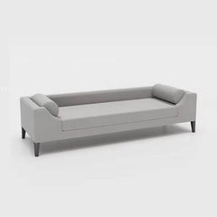 Dove grey upholstered bedroom bench with solid color