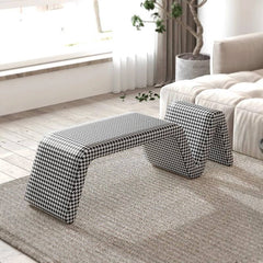 Houndstooth upholstered stool in black and chalk