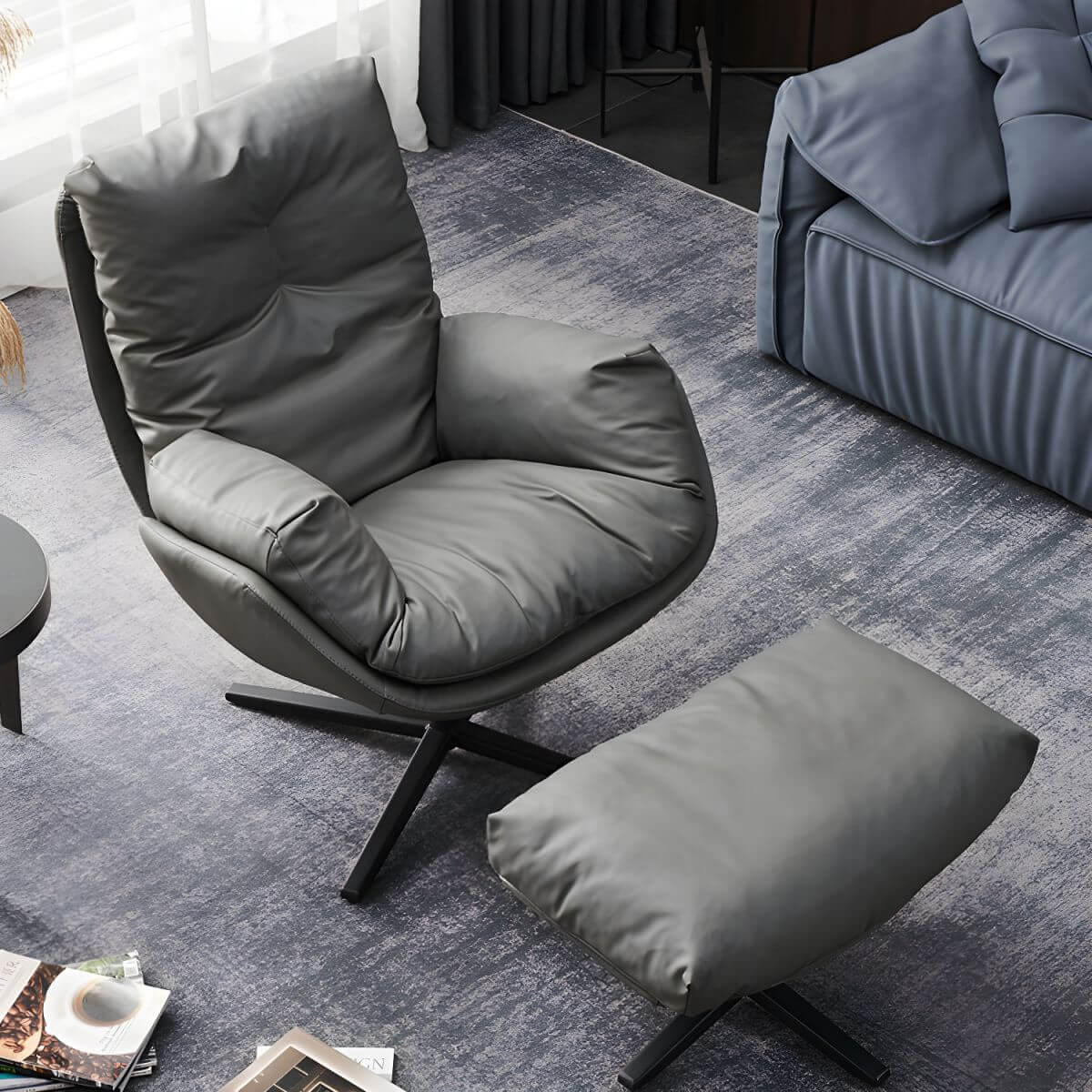 Contemporary genuine leather black arm recliner Main image