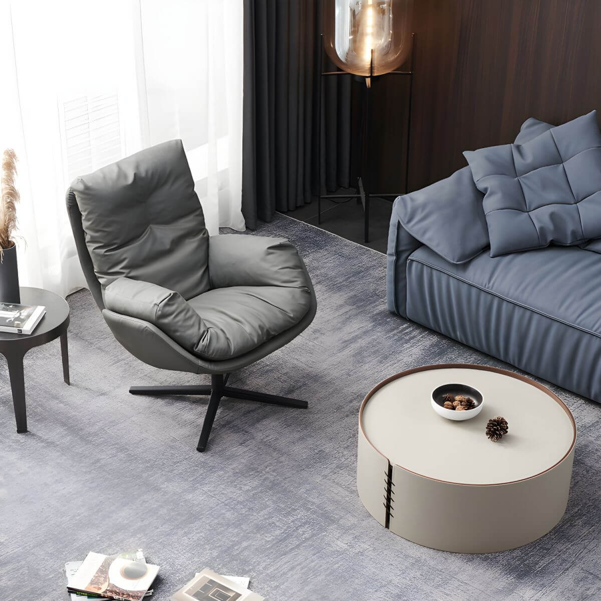 Contemporary Genuine Leather Solid Color Black Arm Indoor Metal Secondary image