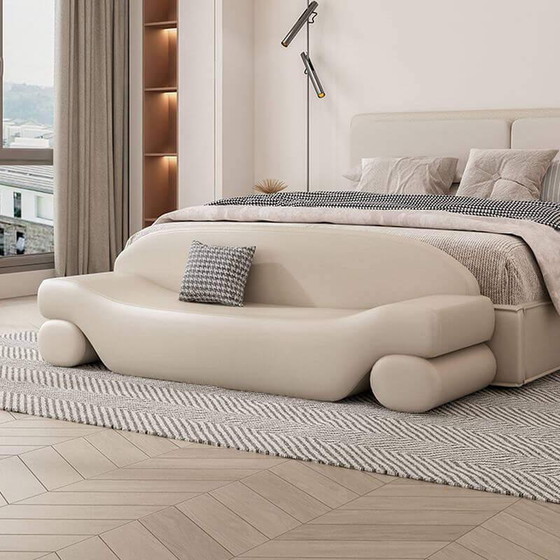 Contemporary Grey/Chalk/Auburn Accent Bench Chair with Armrest Secondary image