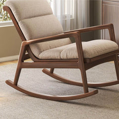 Chic indoor rocking chair with brown wooden legs