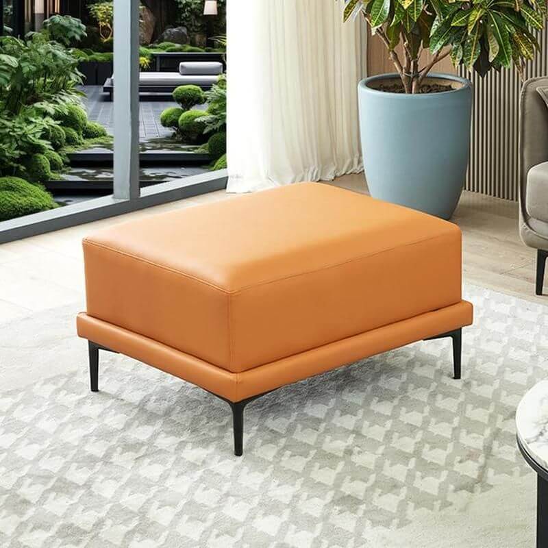 Contemporary Leather Ottoman with Black Legs