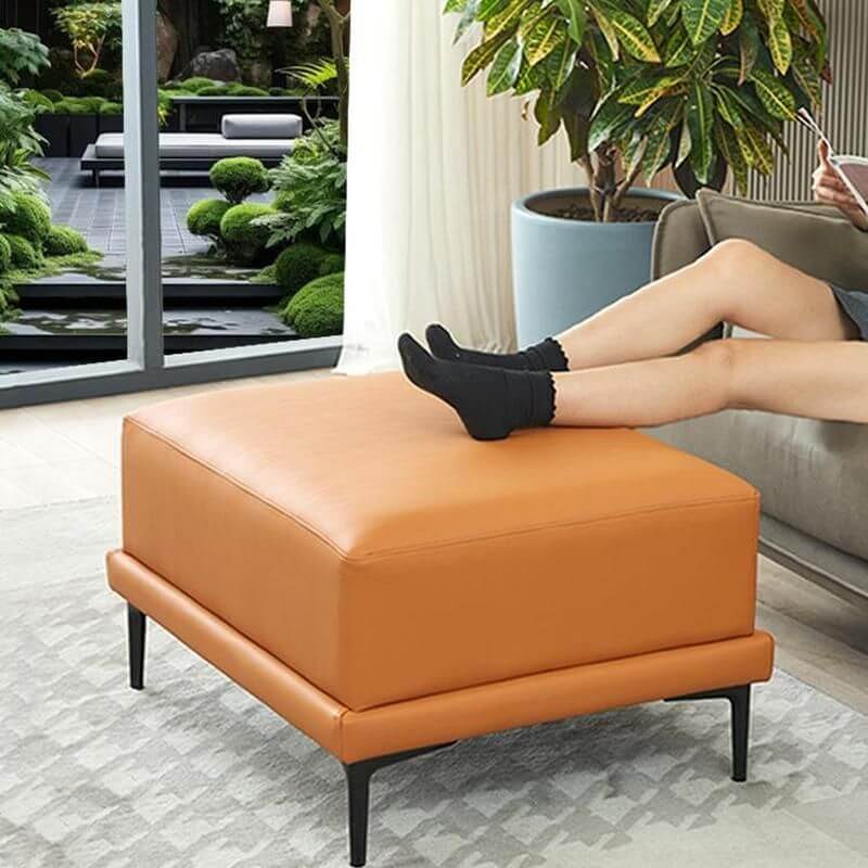 Contemporary Leather Ottoman in the Shape of Rectangle with Black Legs and Wood Frame Secondary image