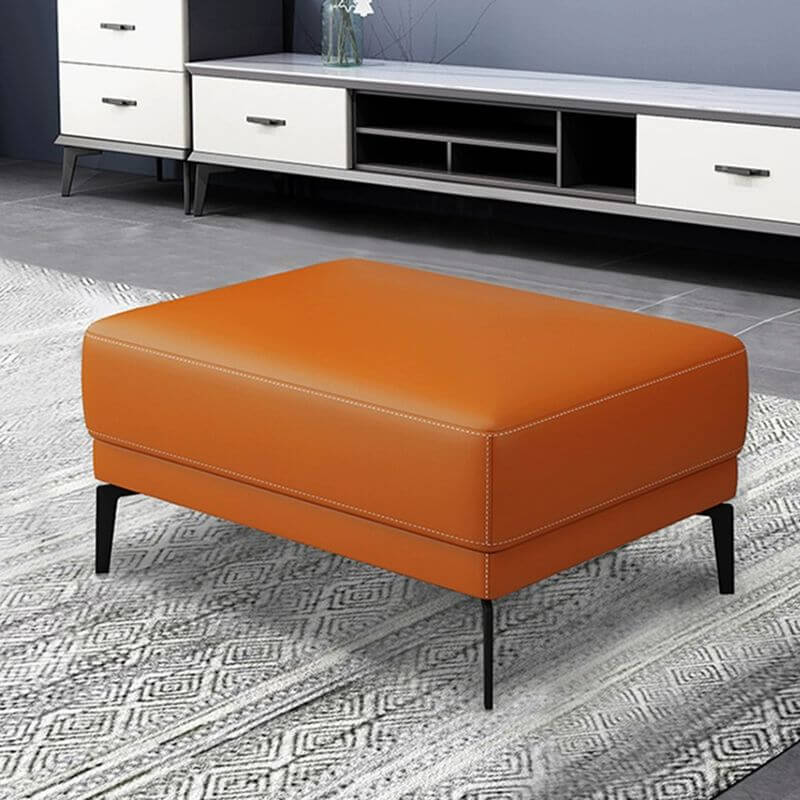 Contemporary Leather Rectangle Ottoman in Grey