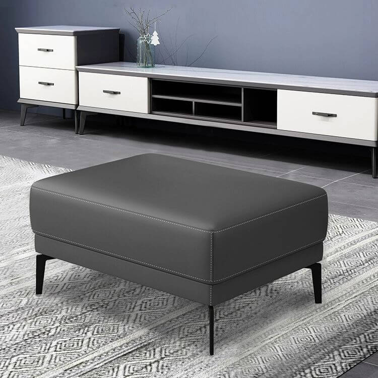 Contemporary Leather Rectangle Ottoman with Black Legs, Water Resistant and No Assembly Required Secondary image