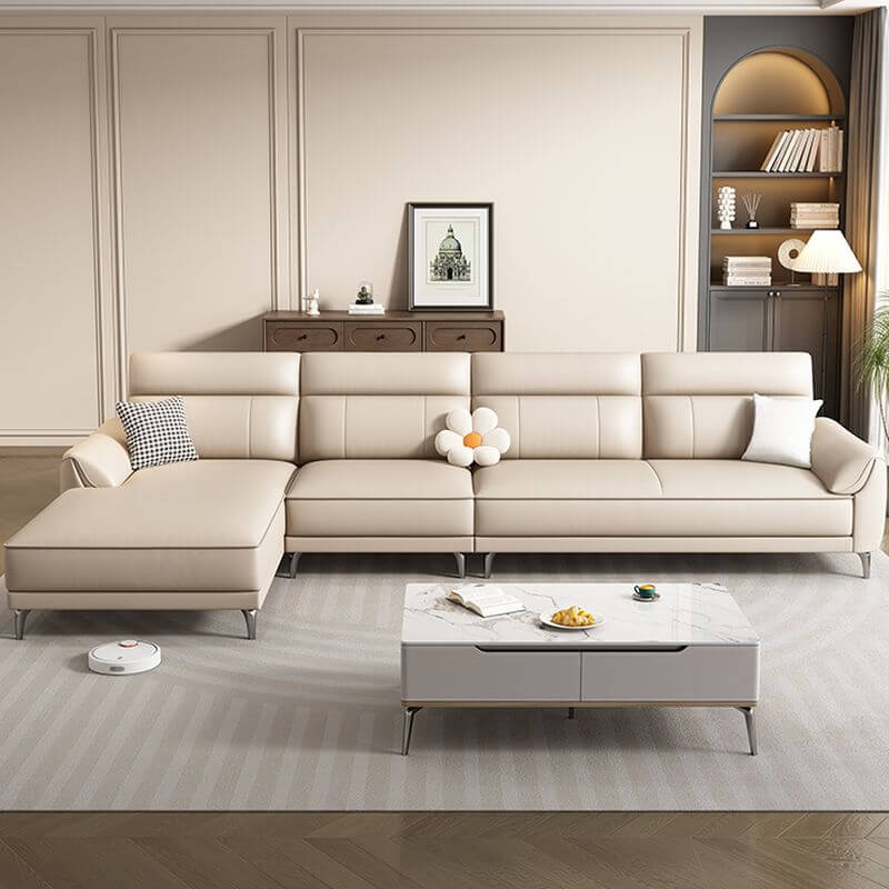 Zeitgenössisches Modernes L-Form/Gerade Feuchtigkeitsbeständiges Sofa/Sofa Chaise in Hellgrau/Elfenbein, 3-teiliges Set/2-teilig, Linke/Horizontale