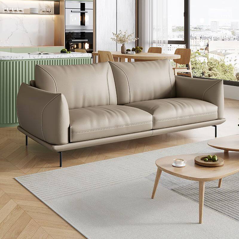 Solid color grey couch with square arms