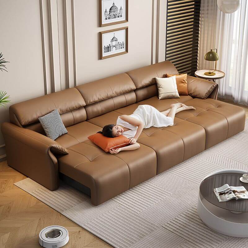 Auburn solid color convertible sofa front view メイン画像