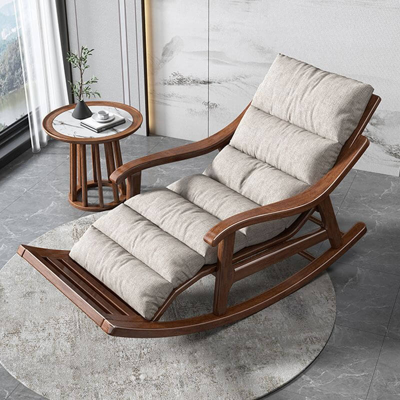 Contemporary natural wood rocking armchair with padded seat