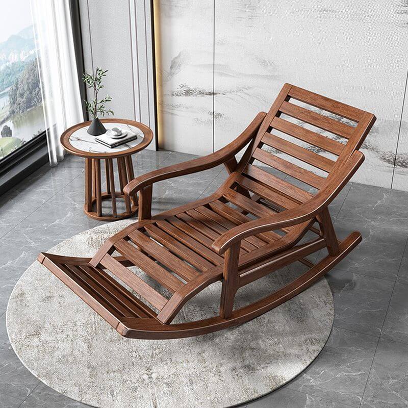 Zeitgenössischer Natural Wood Rocking Armchair mit gepolstertem Sitz, versenktem Arm und abnehmbarem Kissenbezug Zweitbild