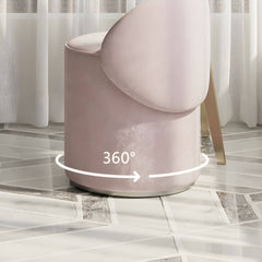 Pink vanity stool in a bright and airy room