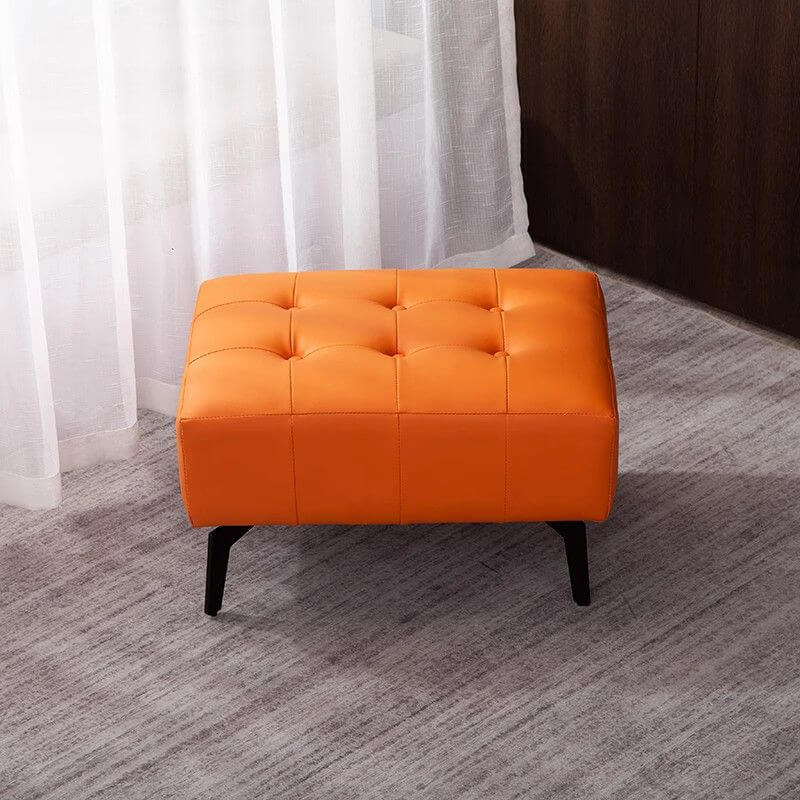 Zeitgenössischer rechteckiger Ottoman in Tangerine mit Uni-Farbe, Schaumstofffüllung und Stepp-Detail Zweitbild